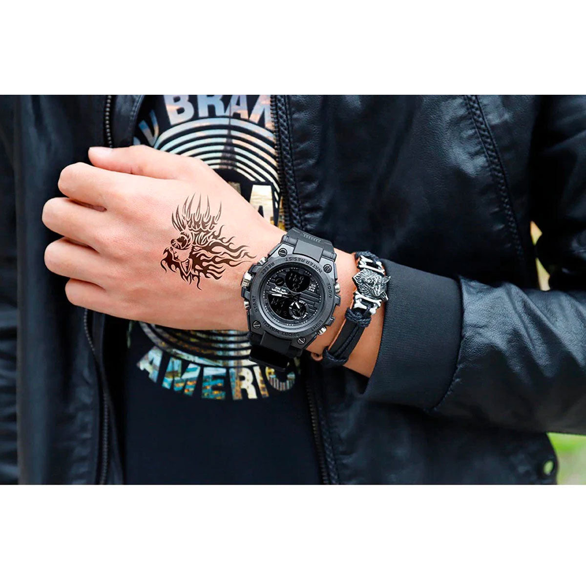 watches : Montre Homme Noire Militaire - Montre-bracelet analogique étanche avec Cadran Multifonction dans de Marche Lino