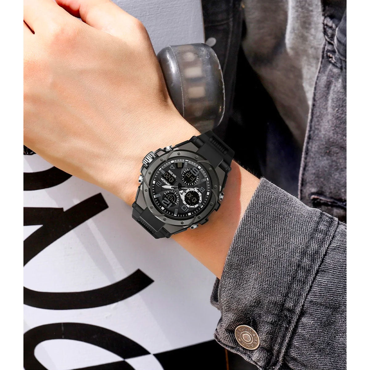 watches : Montre Homme Noire Militaire - Montre-bracelet analogique étanche avec Cadran Multifonction dans de Marche Lino