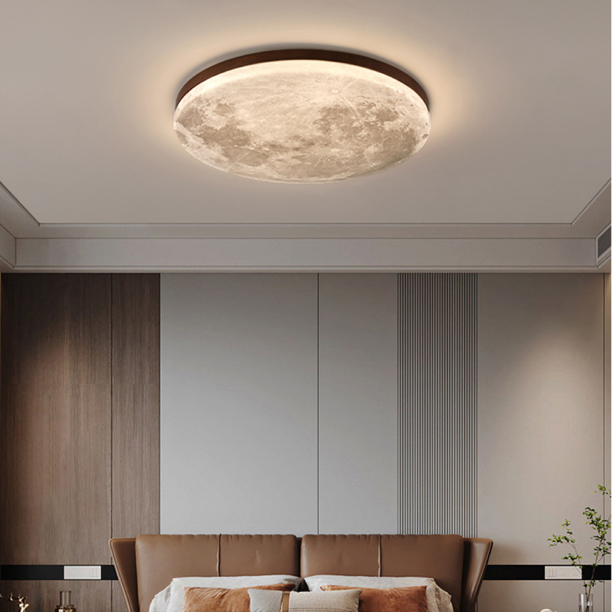 Lighting : Plafonnier Lune Moderne – Design Lunaire 3D avec Cadre en Bois dans de Marche Lino