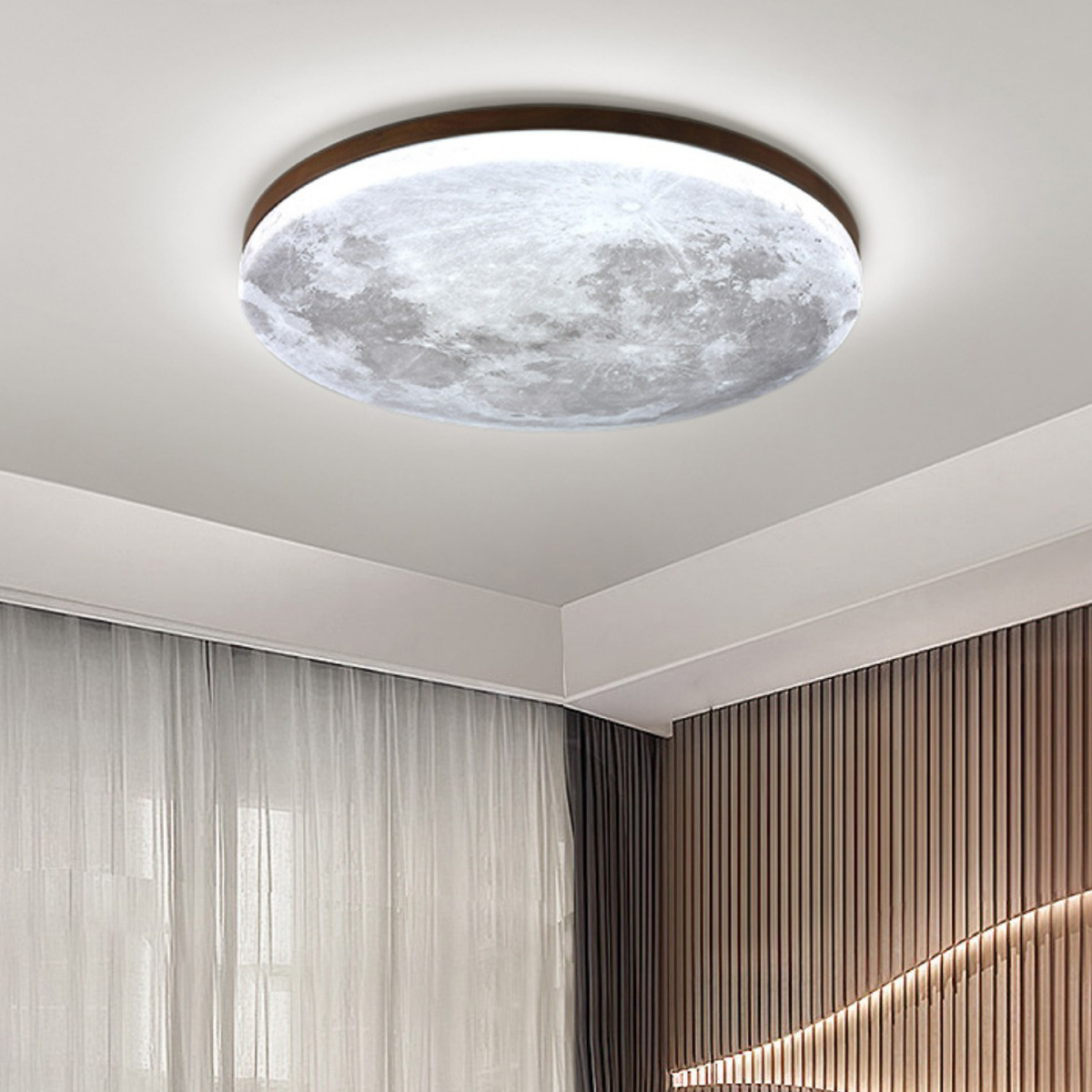 Lighting : Plafonnier Lune Moderne – Design Lunaire 3D avec Cadre en Bois dans de Marche Lino