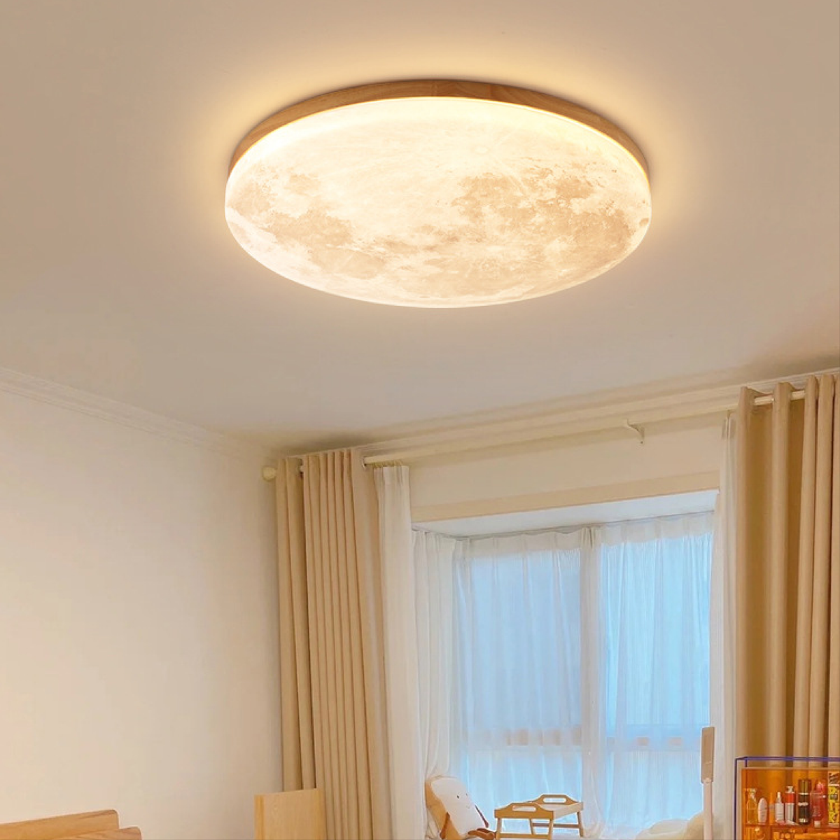 Lighting : Plafonnier Lune Moderne – Design Lunaire 3D avec Cadre en Bois dans Bois Foncé de Marche Lino