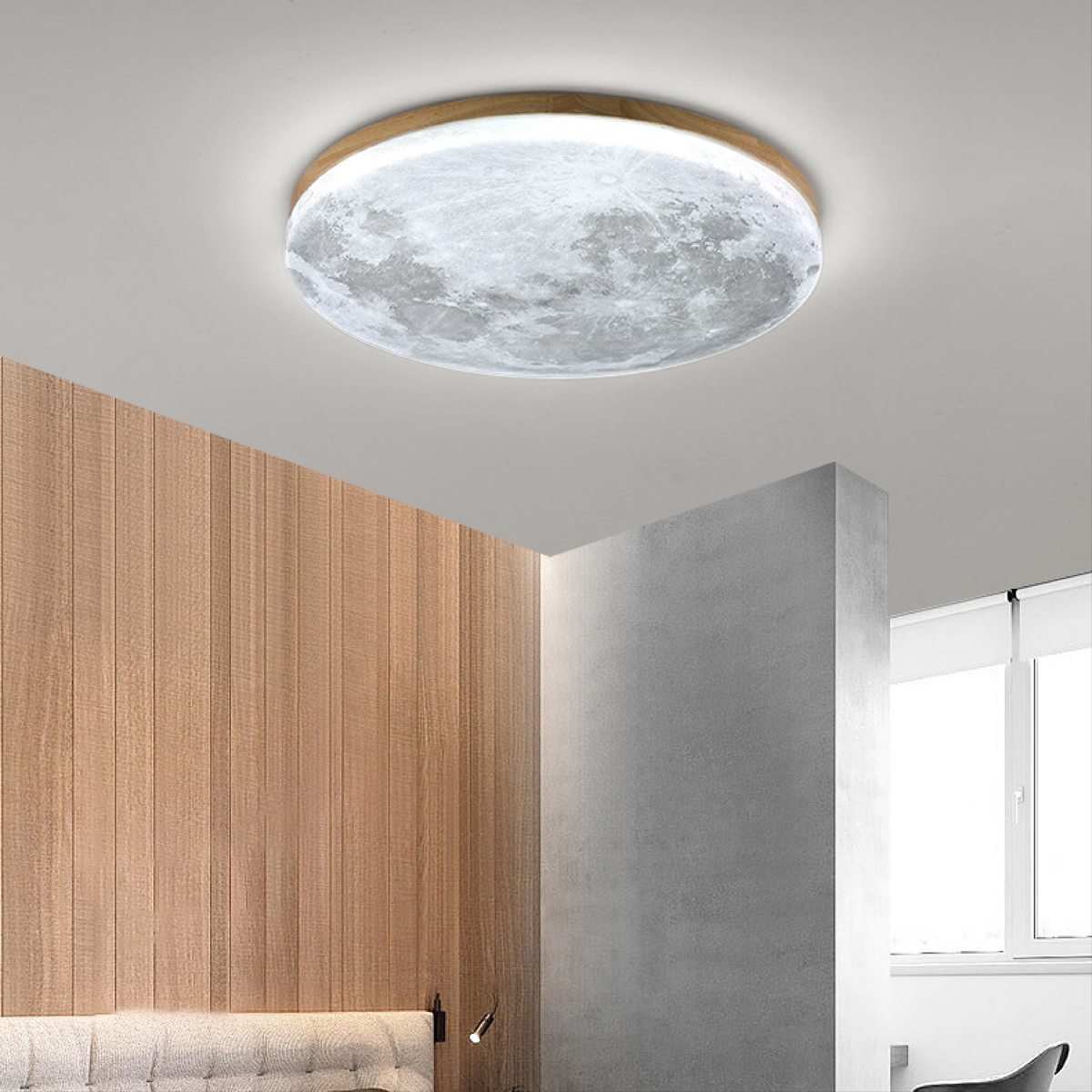 Lighting : Plafonnier Lune Moderne – Design Lunaire 3D avec Cadre en Bois dans de Marche Lino