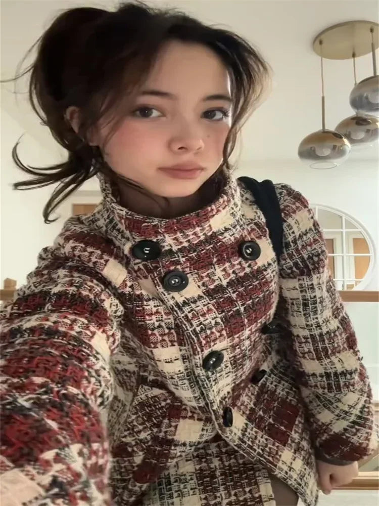 Manteaux et vestes pour femmes : Manteau Femme à Carreaux Court Vêtements D'Extérieur dans de Marche Lino