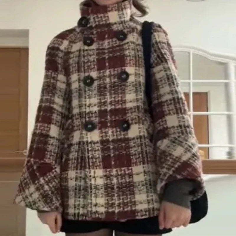 Manteaux et vestes pour femmes : Manteau Femme à Carreaux Court Vêtements D'Extérieur dans rouge de Marche Lino
