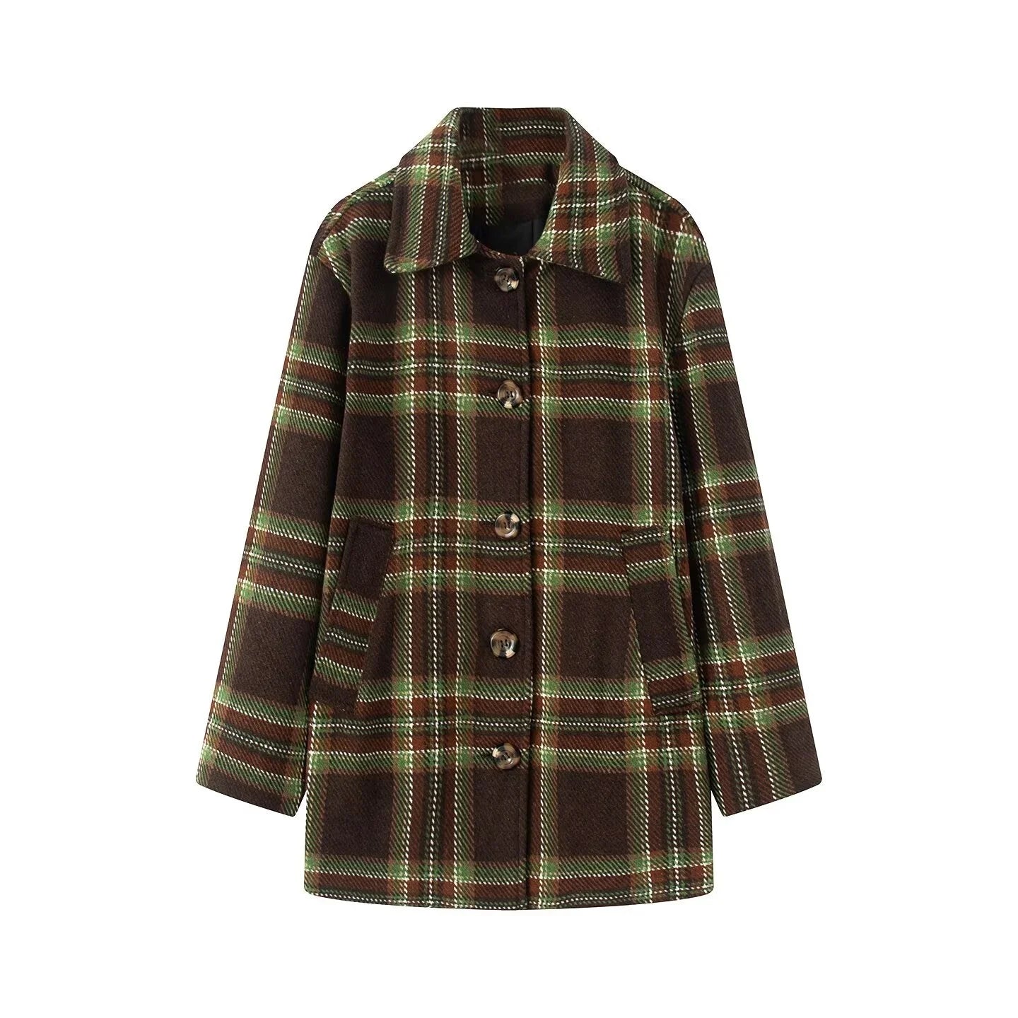 Manteaux : Manteau Hiver Femme À Carreaux Manteaux Look Élégant dans vert de Marche Lino