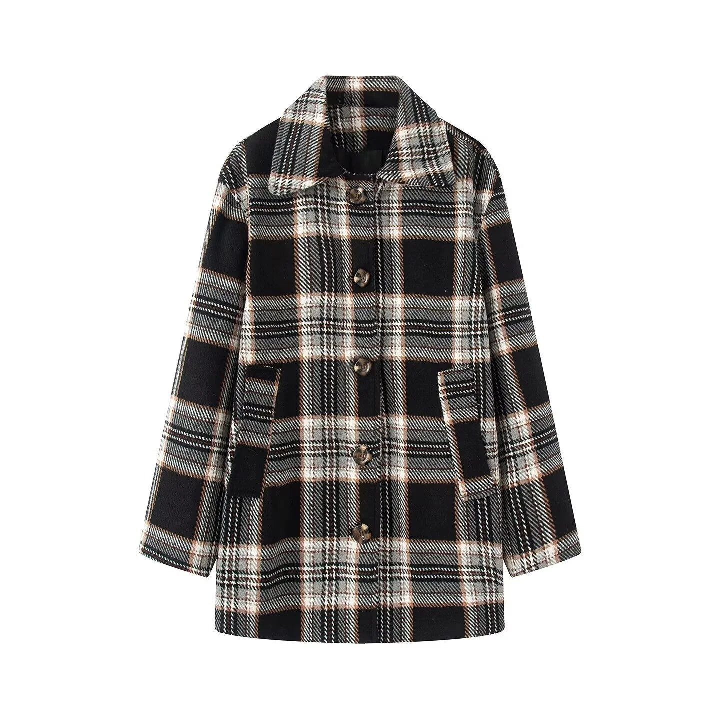 Manteaux : Manteau Hiver Femme À Carreaux Manteaux Look Élégant dans noir de Marche Lino