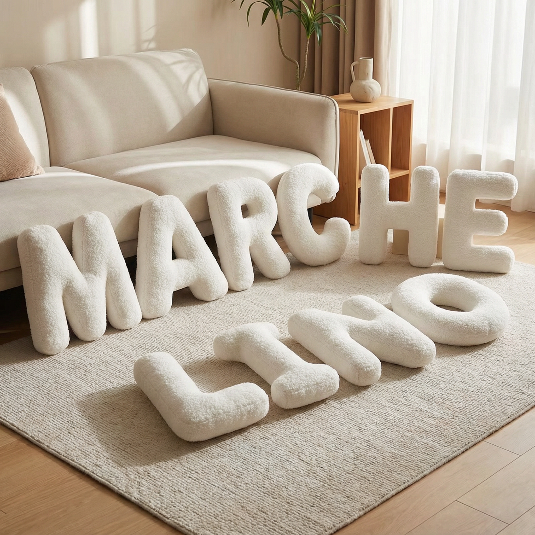 Coussins : Coussin Lettre en Peluche Coton - Alphabet Décoratif Blanc, 40 Cm dans de Marche Lino