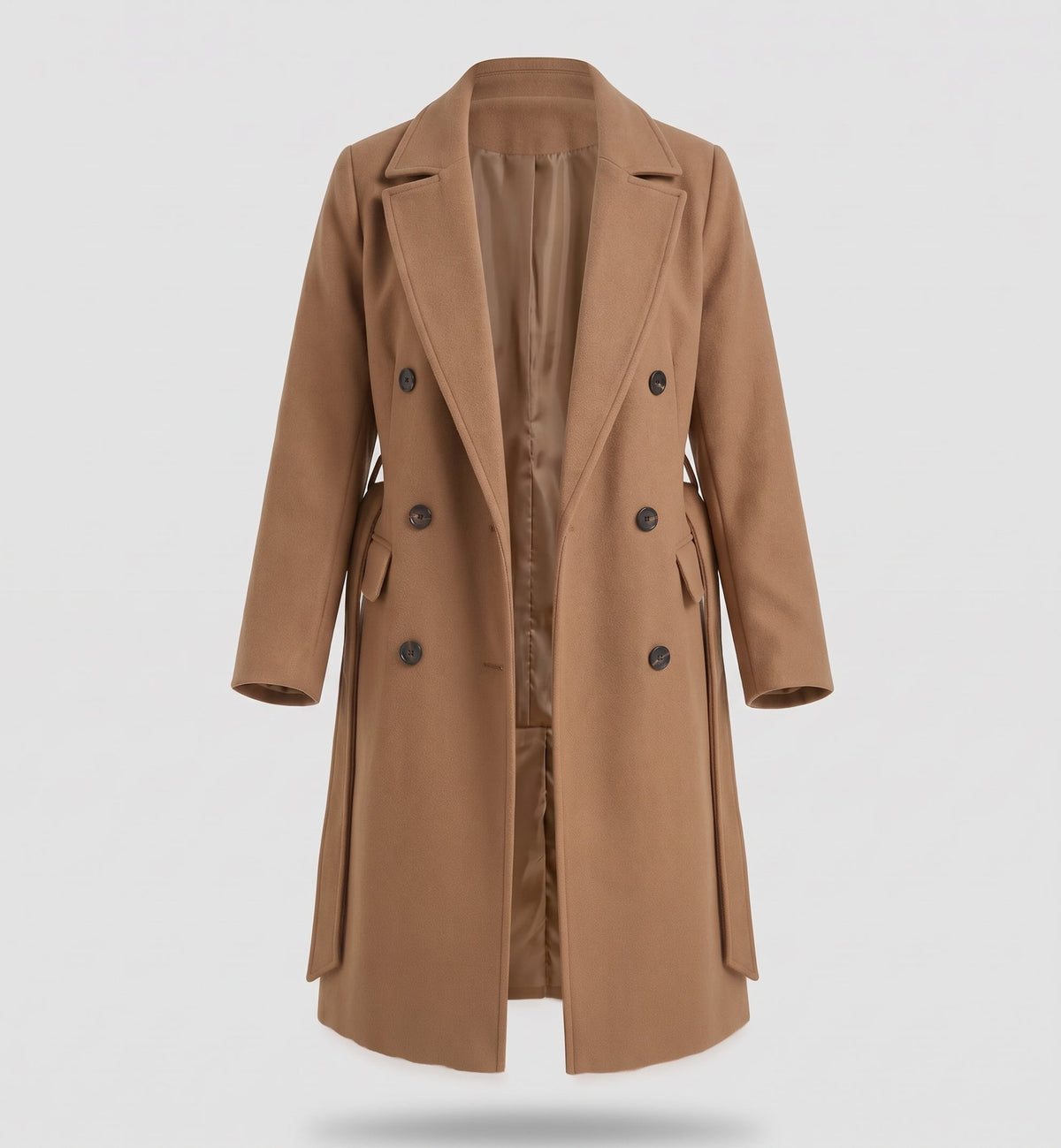 Manteau Long Croisé pour Femme avec Col à Revers