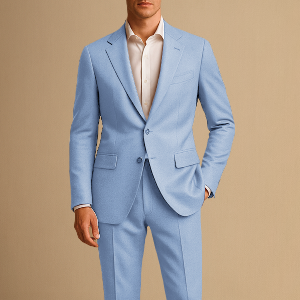 Men's Suits : Costume Slim Fit Léger Deux Pièces pour Homme pour Mariages et Événements Formels dans Bleu Clair de Concept Palermo