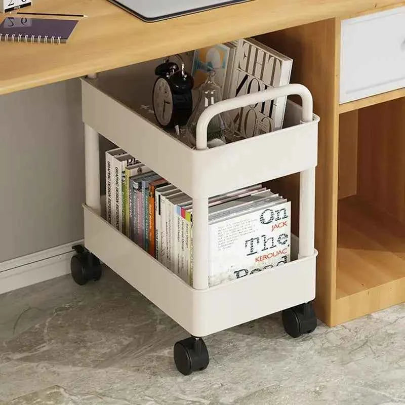 Book Cart : Chariot à Livres sur Roues Rangement Facile Organisation dans Blanc 2 couches de Marche Lino