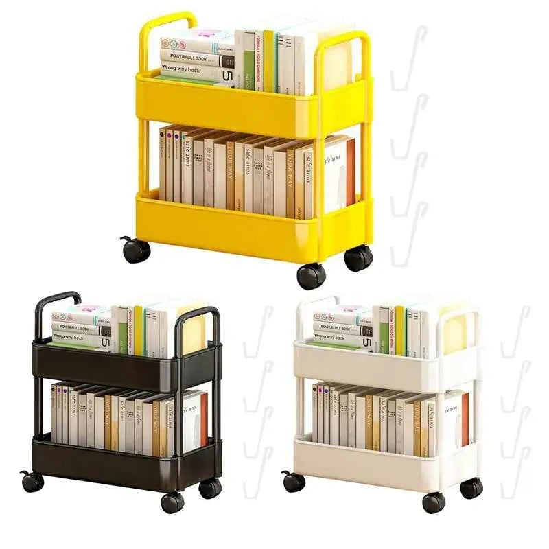 Book Cart : Chariot à Livres sur Roues Rangement Facile Organisation dans Jaune 2 couches de Marche Lino