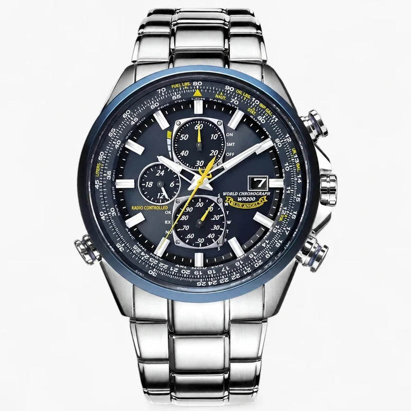 men's watch : Montre Chronographe Homme MultiSteel Cuir Marron, Élégante et Précise pour un Style Raffiné dans Ceinture acier-argenté à 4 boutons de Marche Lino