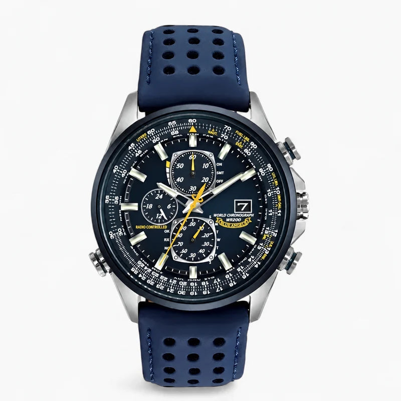 men's watch : Montre Chronographe Homme MultiSteel Cuir Marron, Élégante et Précise pour un Style Raffiné dans Ceinture bleue à 4 boutons de Marche Lino