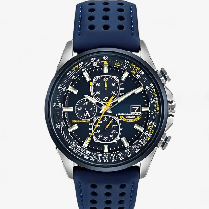 men's watch : Montre Chronographe Homme MultiSteel Cuir Marron, Élégante et Précise pour un Style Raffiné dans Ceinture bleue à 3 boutons de Marche Lino
