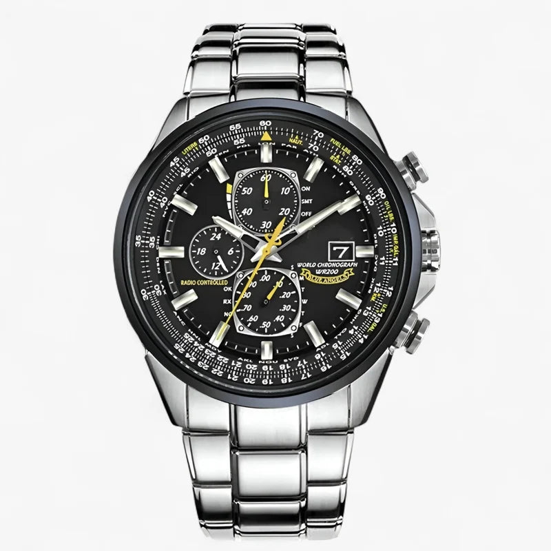 men's watch : Montre Chronographe Homme MultiSteel Cuir Marron, Élégante et Précise pour un Style Raffiné dans Ceinture acier-noir à 3 boutons de Marche Lino