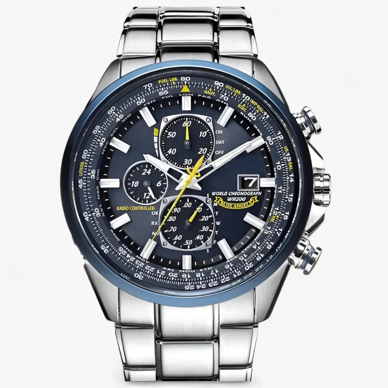 men's watch : Montre Chronographe Homme MultiSteel Cuir Marron, Élégante et Précise pour un Style Raffiné dans Ceinture acier-bleu à 3 boutons de Marche Lino