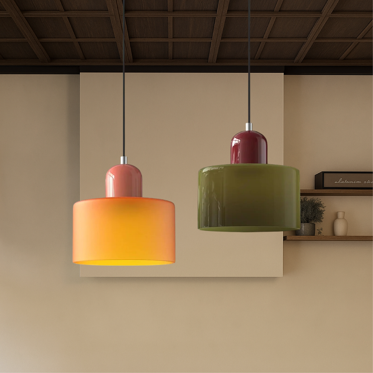 Lighting : Suspension Bauhaus en Verre Coloré – Pièce Rétro Audacieuse dans de Marche Lino