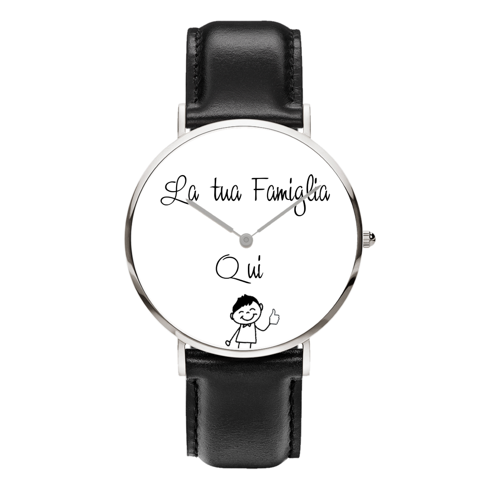 Montre personnalisée famille Acier – Prénom & illustration, bracelet maille argentée