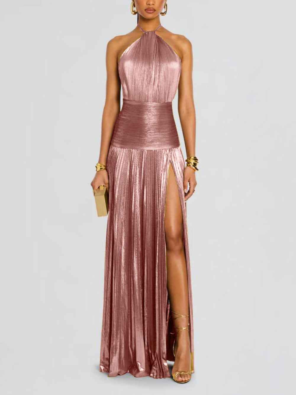 Robe Maxi Métallisée Thalia Péridot pour un Style Élégant et Éblouissant