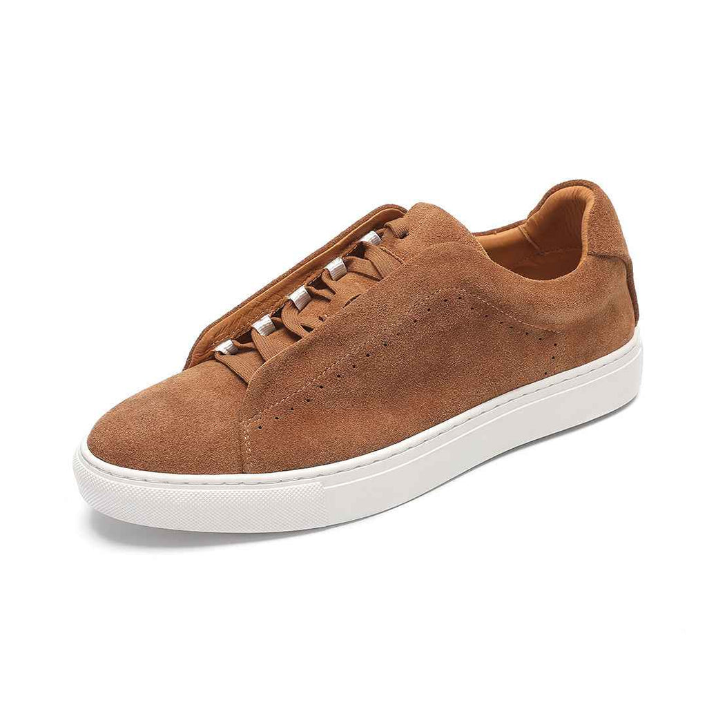 : Baskets homme en nubuck - Sneakers confortables et stylées dans Cognac de Marche Lino