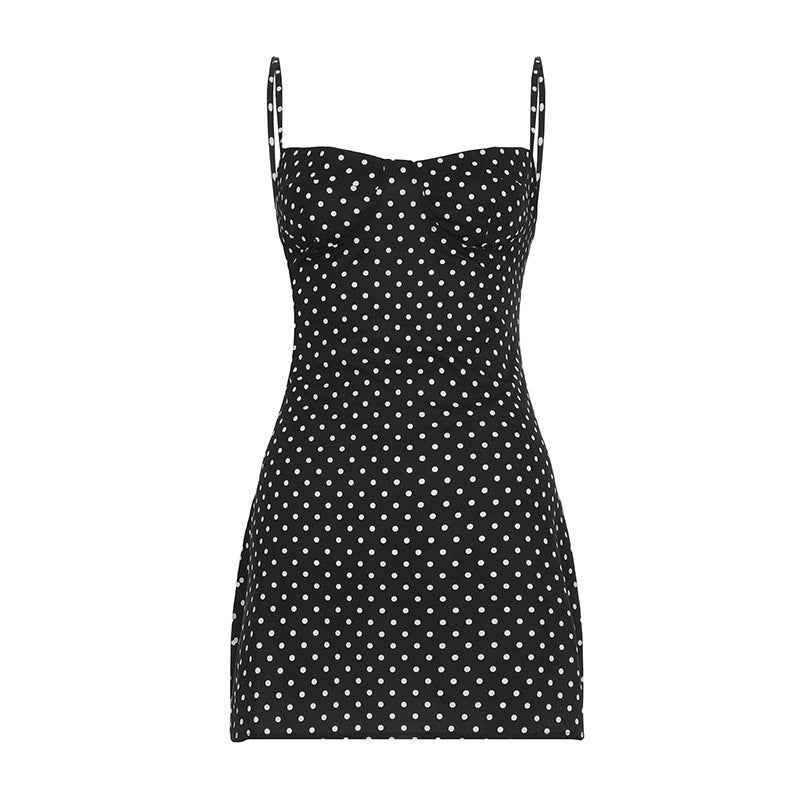 Mini Dress : Mini Robe Femme à Pois Noirs - Style Ludique et Élégant dans de Marche Lino