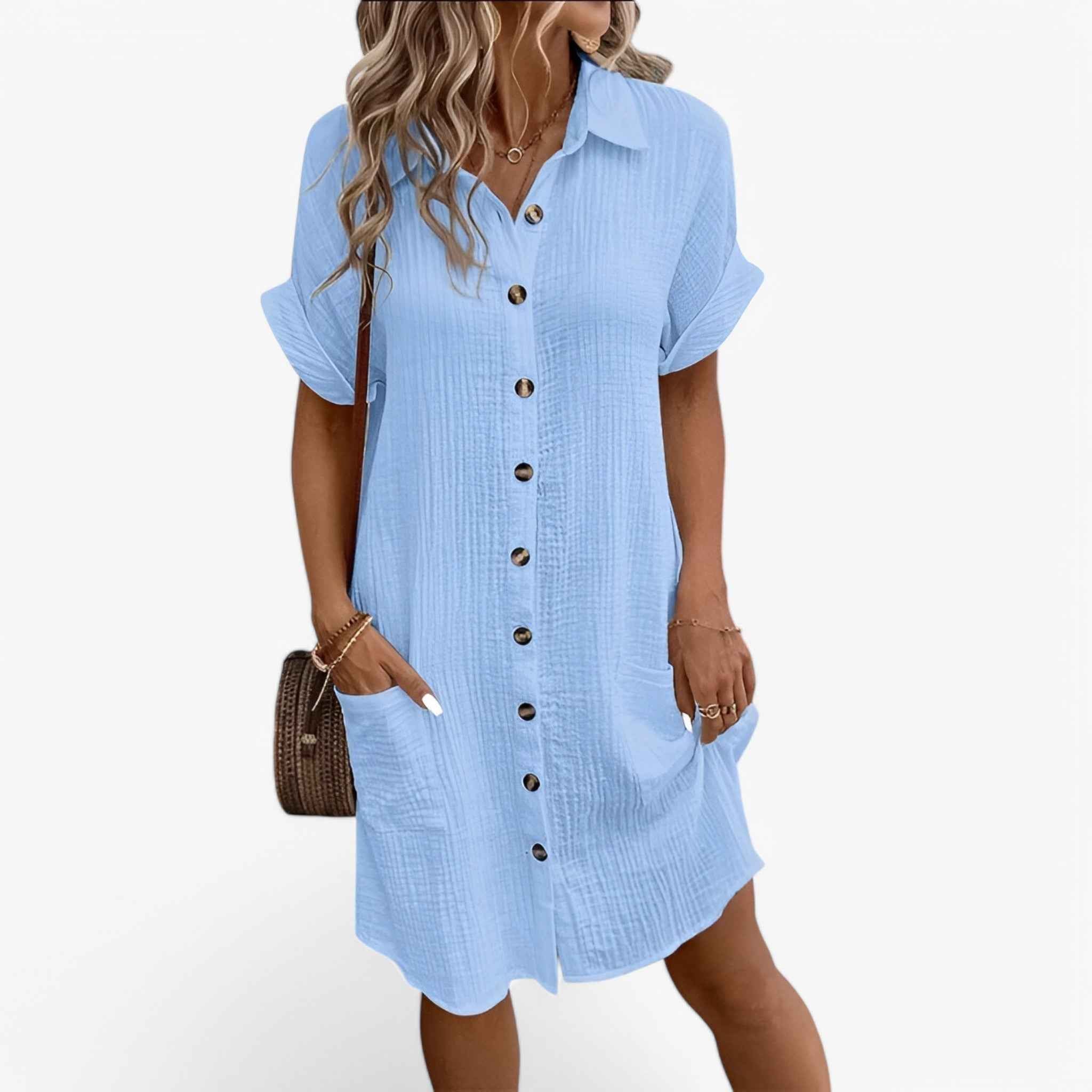 Dress : Robe d'été Femme Légère en Lin Coton Mélangé - Parfaite pour la Plage et Vacances dans Bleu de Marche Lino