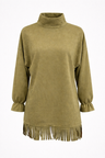 women's dress : Robe à Franges Élégante et Confortable Femme dans Vert de Marche Lino