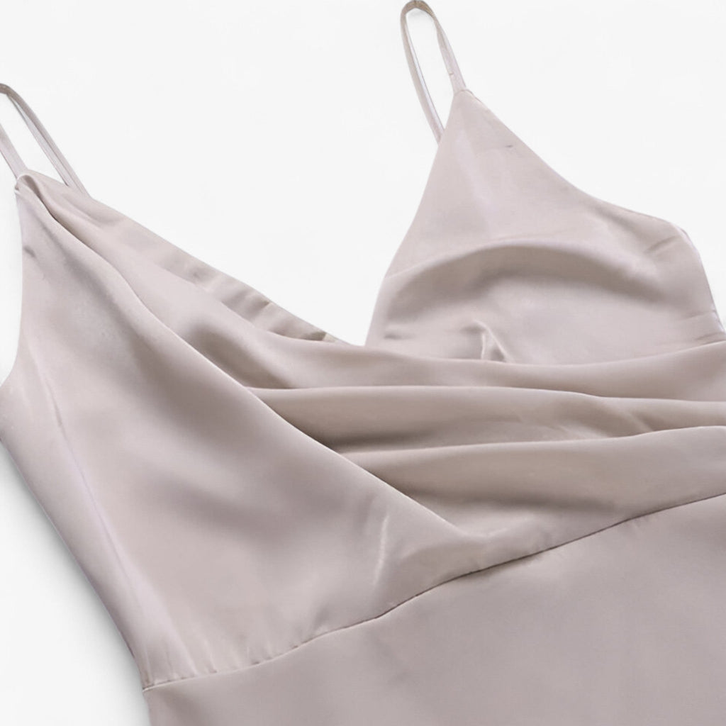 Robe de Soirée Femme en Satin avec Col Bénitier, Bretelles Fines - Parfait pour les Cérémonies
