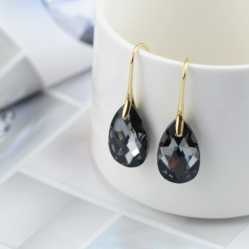 Boucles d'oreilles pendantes pour femme en cristal bleu saphir élégantes