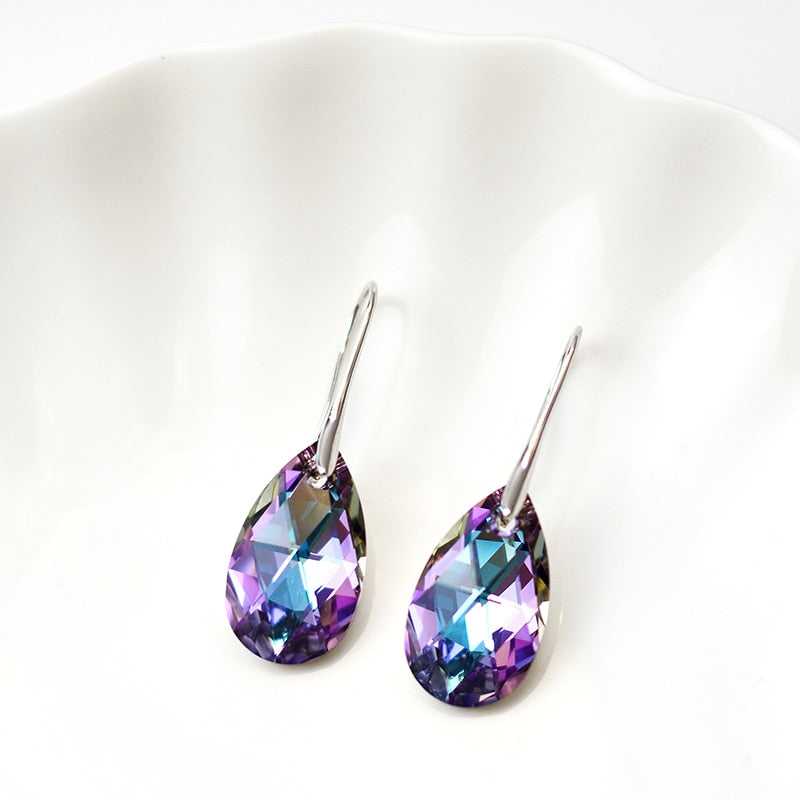Boucles d'oreilles pendantes pour femme en cristal bleu saphir élégantes