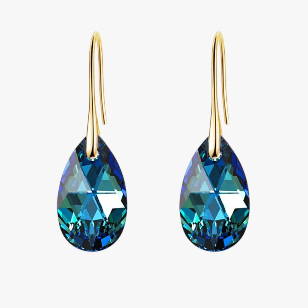 Boucles d'oreilles pendantes pour femme en cristal bleu saphir élégantes