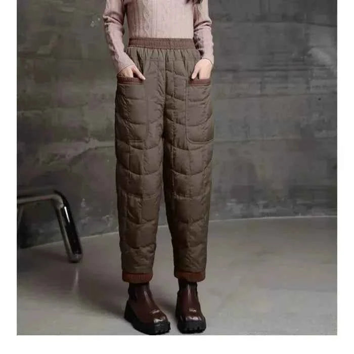 Pantalons de plein air : Pantalon Femme Chaud en Duvet Noir Confort Leggings dans Marron de Marche Lino