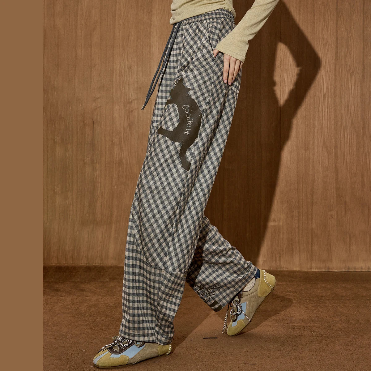 Pantalons pour femmes : Pantalon Femme Tartan Taille Haute Décontracté dans de Marche Lino