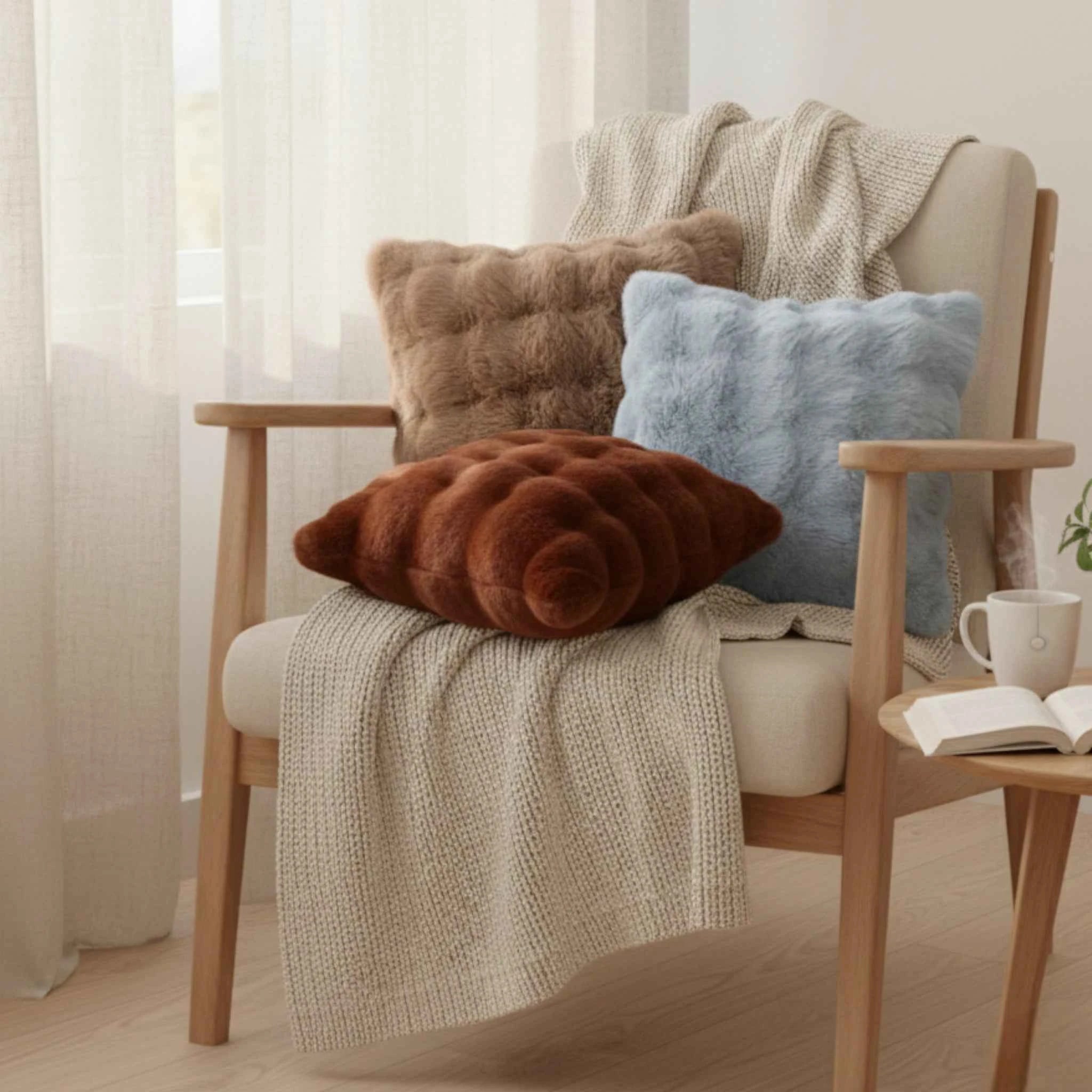 Housses de coussin décoratives : Housse de Coussin en Velours à Motif Bulle Uni dans de Marche Lino