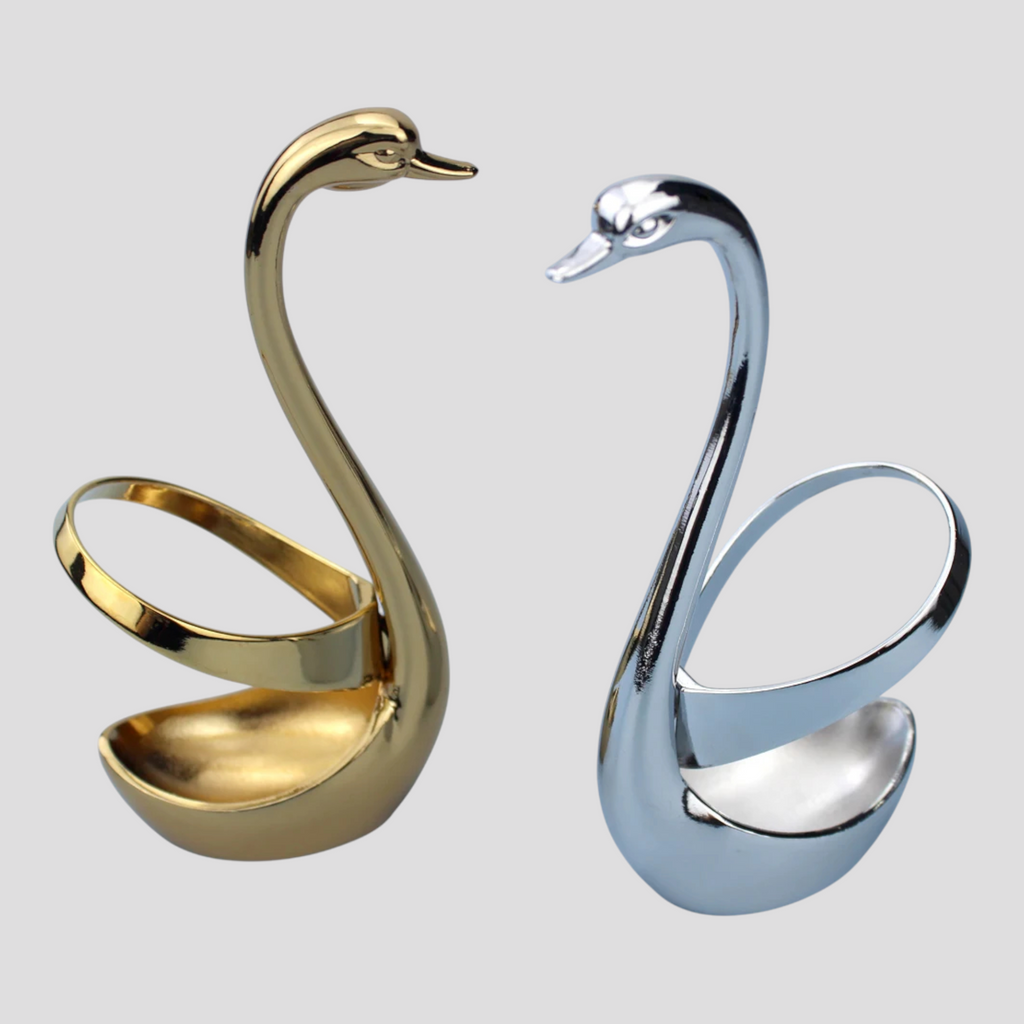 Portacubiertos de metal forma cisne – plateado o dorado