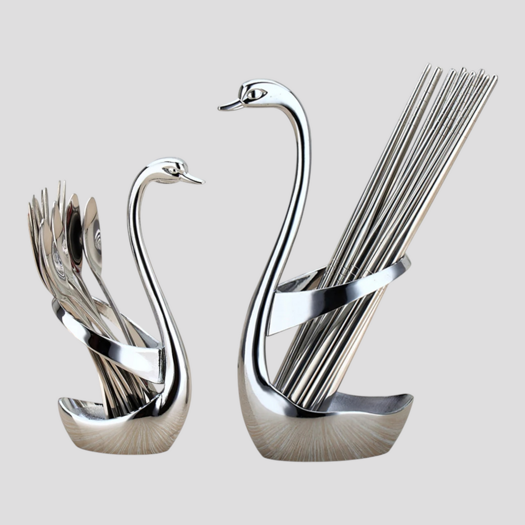 Portacubiertos de metal forma cisne – plateado o dorado