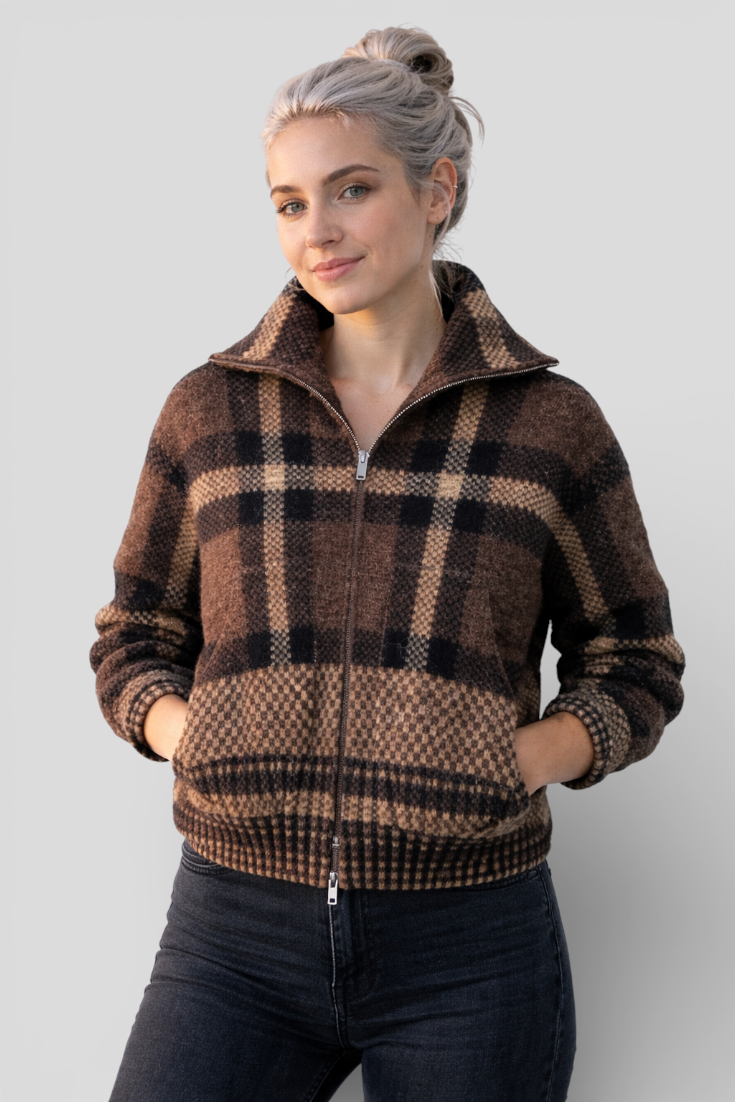 Veste Femme à Carreaux Manches Longues Mode Européenne