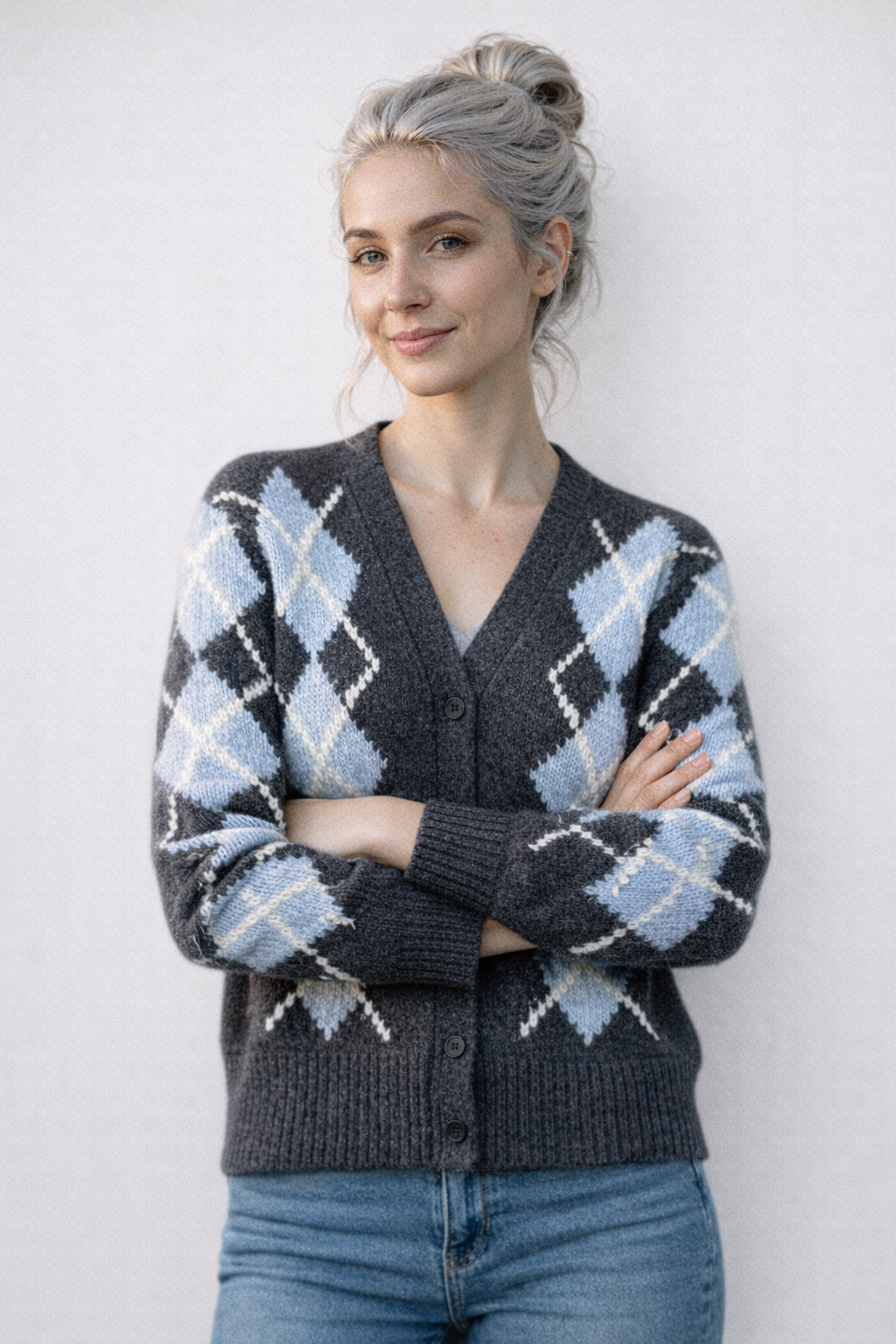 Cardigan Femme Ample Col en V Hivernal Acrylique