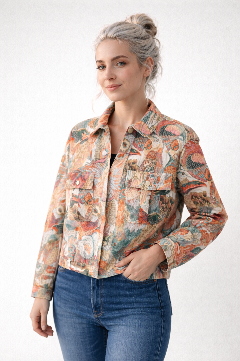 Veste Femme Imprimé Paon Bleu – Élégante et Confortable, Qualité Premium