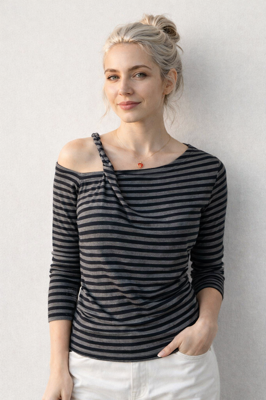 Damen Langarm Slim T-Shirt Gestreift