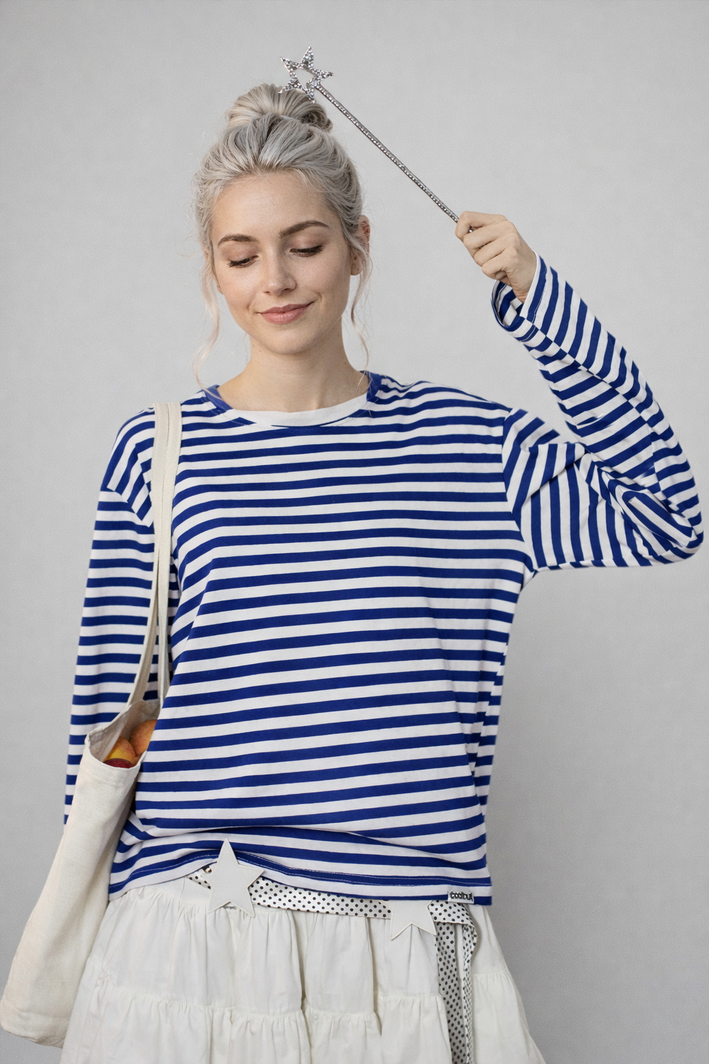 Tee-shirt Femme Manches Longues Rayé Classique Coton Noir & Blanc