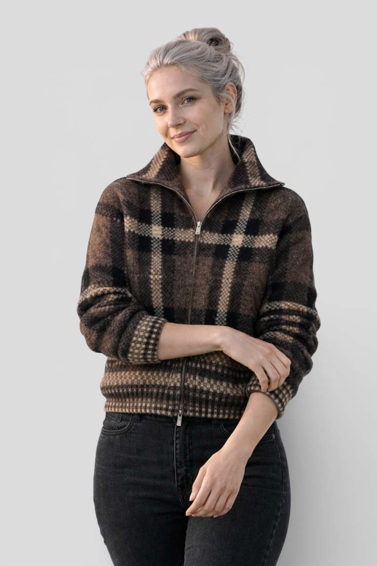 Veste Femme à Carreaux Manches Longues Mode Européenne