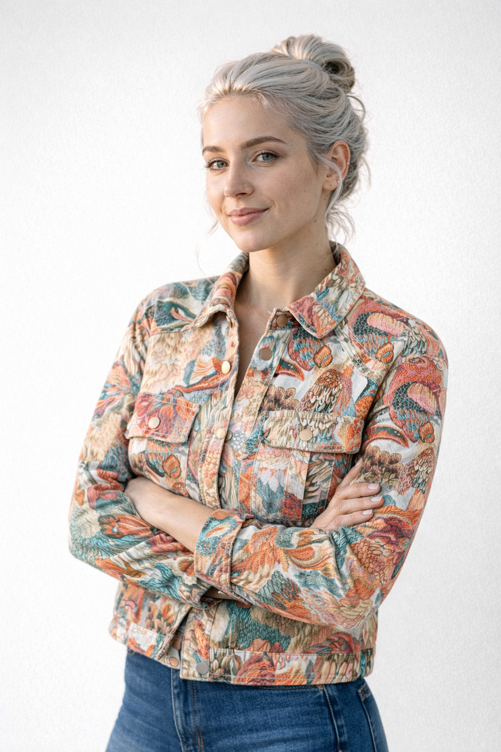 Veste Femme Imprimé Paon Bleu – Élégante et Confortable, Qualité Premium