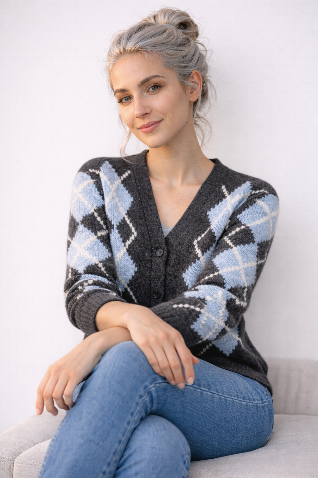 Cardigans pour femmes : Cardigan Femme Ample Col en V Hivernal Acrylique dans de Marche Lino