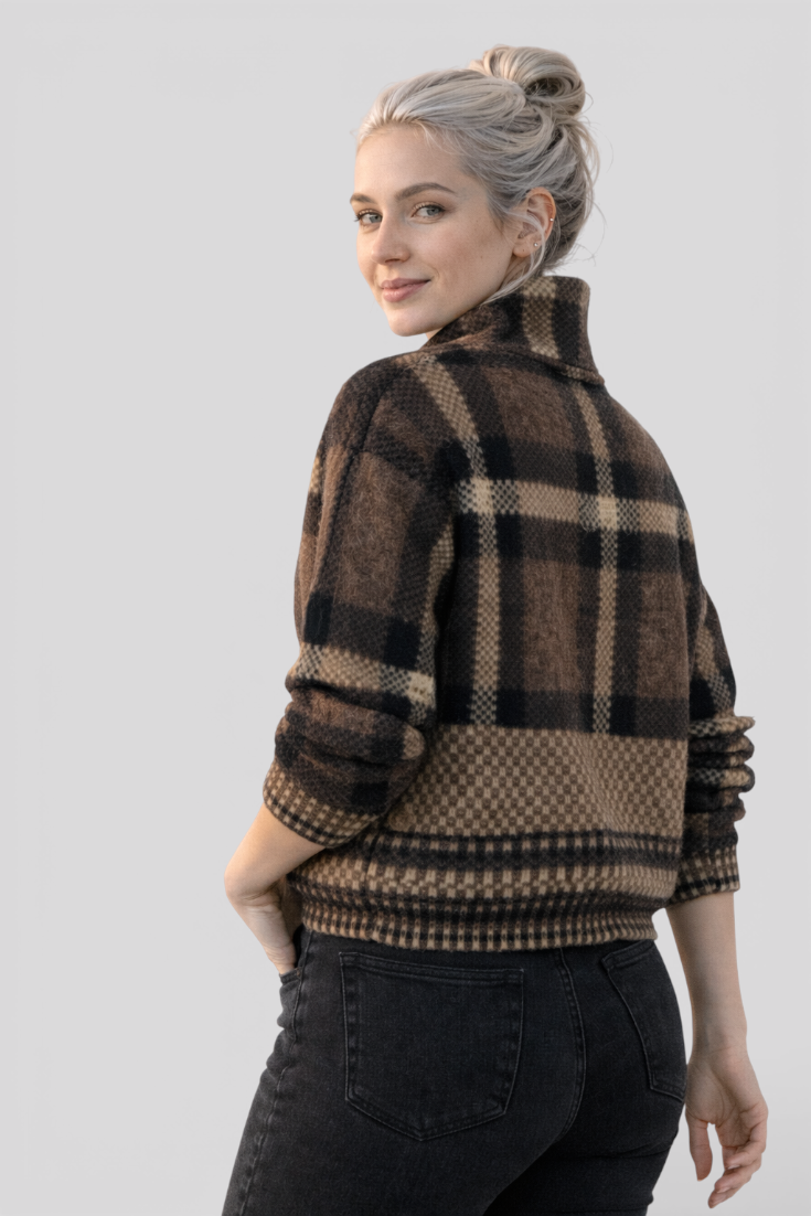 Veste Femme à Carreaux Manches Longues Mode Européenne