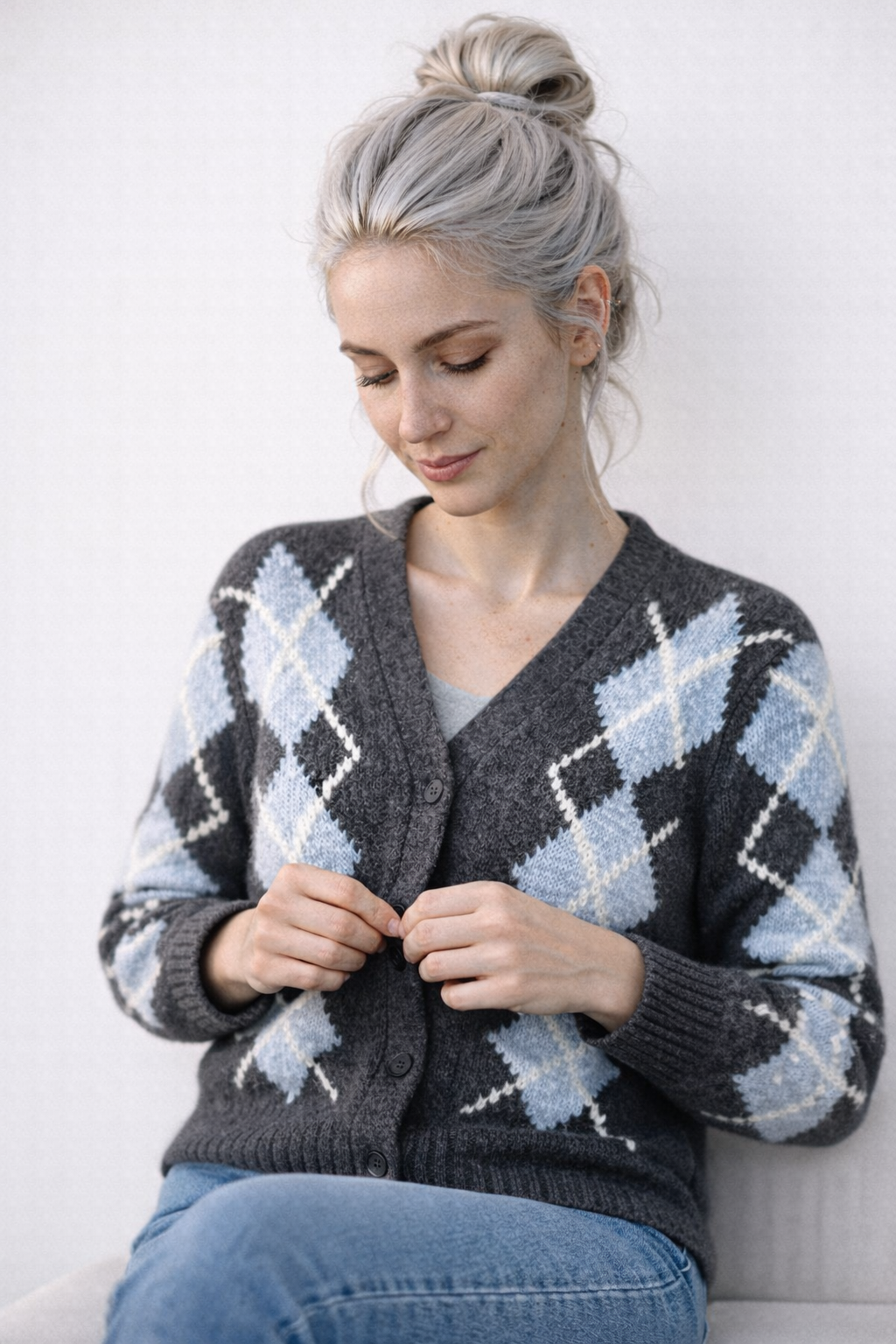 Cardigans pour femmes : Cardigan Femme Ample Col en V Hivernal Acrylique dans de Marche Lino