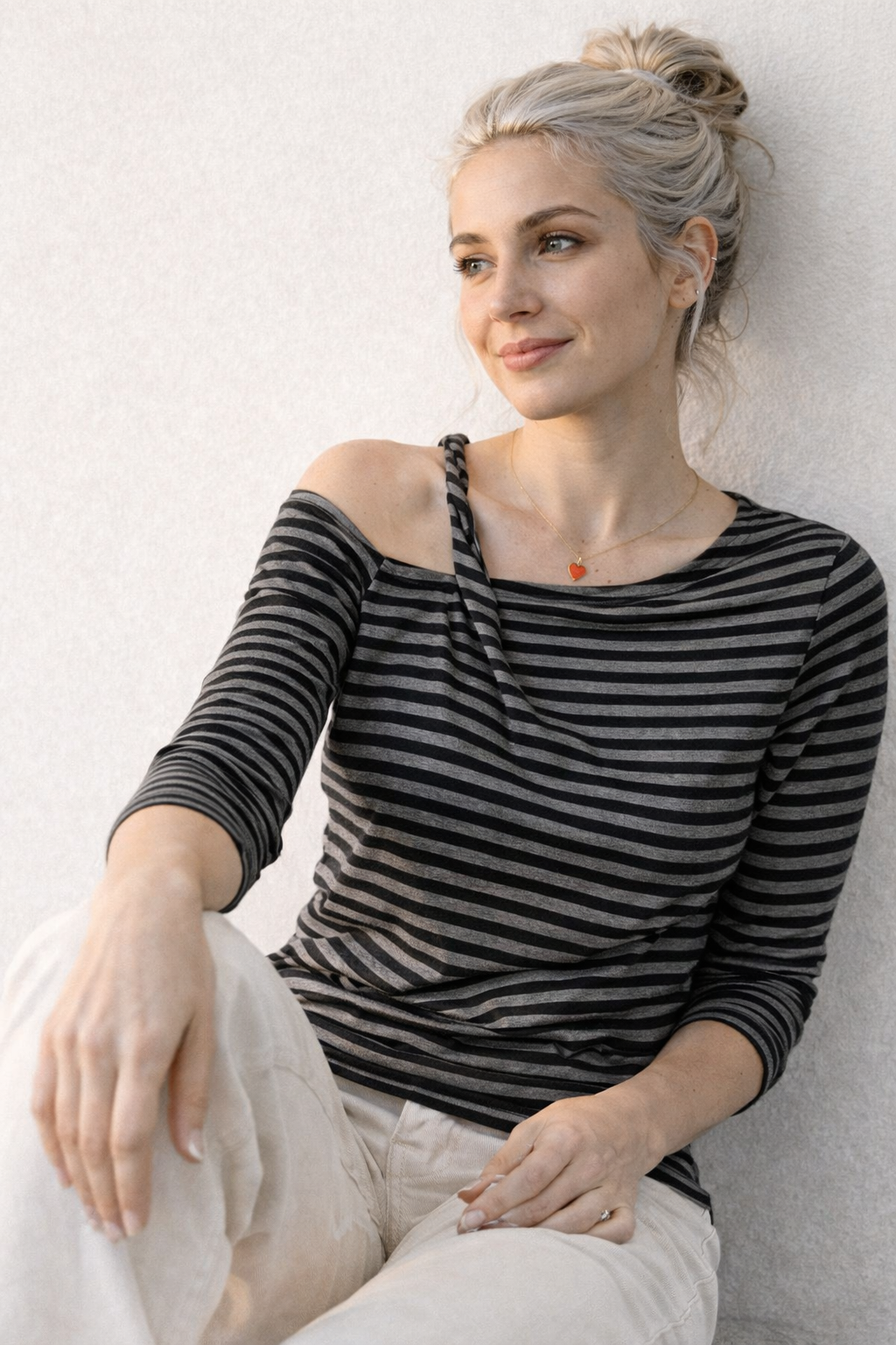 Damen Langarm Slim T-Shirt Gestreift