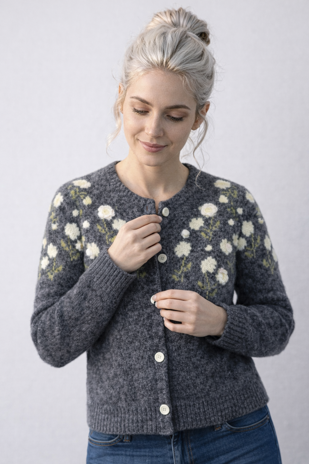 Pull Femme Ample à Broderie 3D Vintage Laine