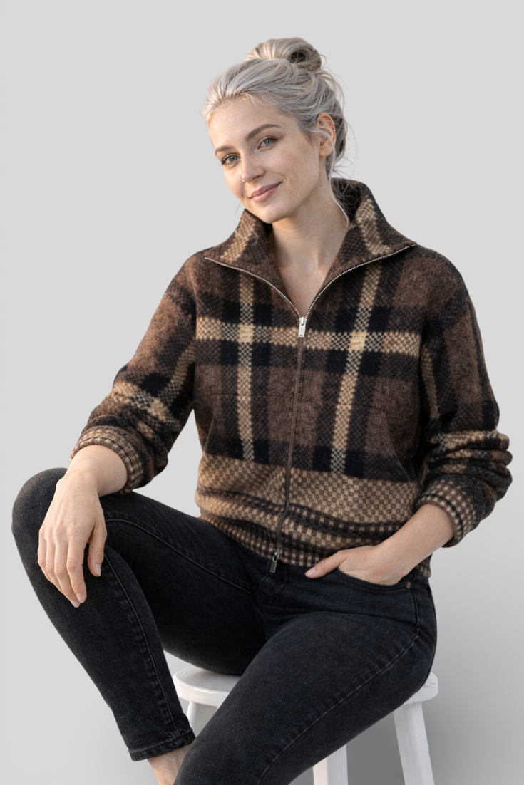 Veste Femme à Carreaux Manches Longues Mode Européenne