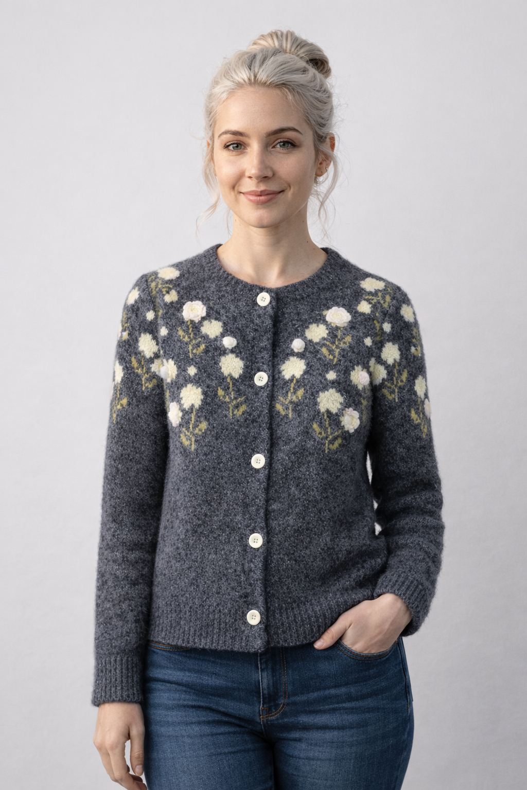 Pull Femme Ample à Broderie 3D Vintage Laine
